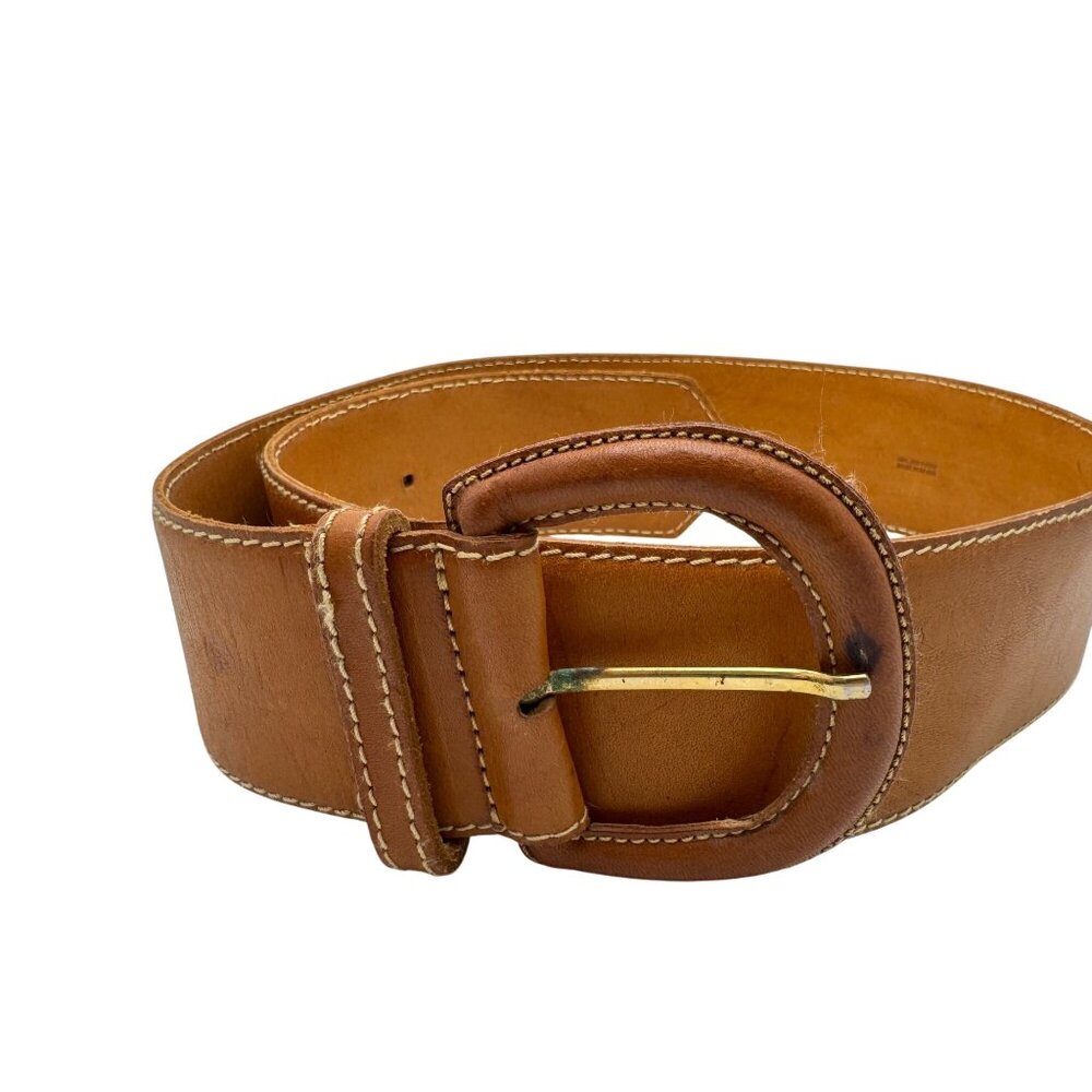Leather Tan Camel Brown Belt Spain Womens Vintage  Size L